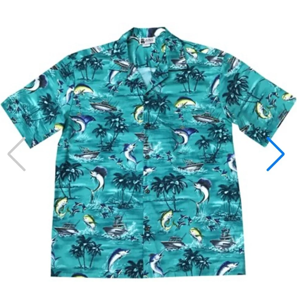 Aloha Republic Big Game Day Green Cotton Men's Shirt Made in Hawaii NEW - Picture 1 of 3